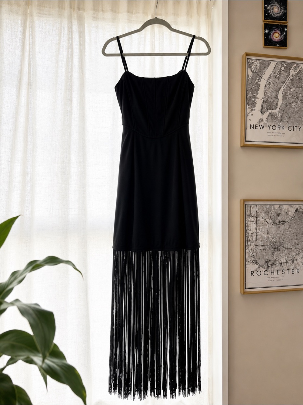 Rare London Black Fringe Slip Mini Dress